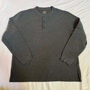 L.L. Bean Unshrinkable Mini-Waffle Henley Gray L